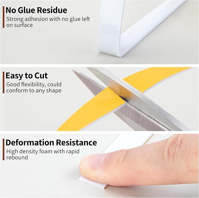 Yotache White Thin Weather Stripping 1/2" x1/16, Foam Gasket Seal Tape - Image 6