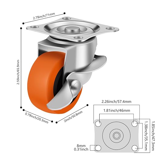 2 Inch Caster Wheels, Casters Set of 8, Heavy Duty Caster - Image 2