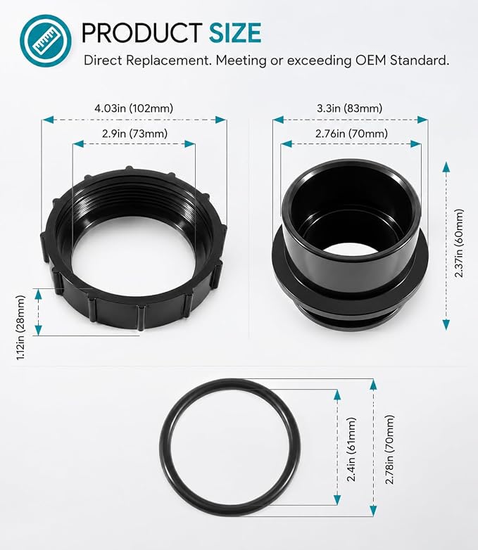 sixcow 2 Pack 270100 Black Pool Valve Adaptor Replacement Kit - Image 7