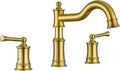 Roman Bathtub Faucet Deck Mount Tub Faucet for Bathroom Widespread Elegant Classic Spout with 3 Holes 2 Handle Valve Cartridge Included,Brush Gold