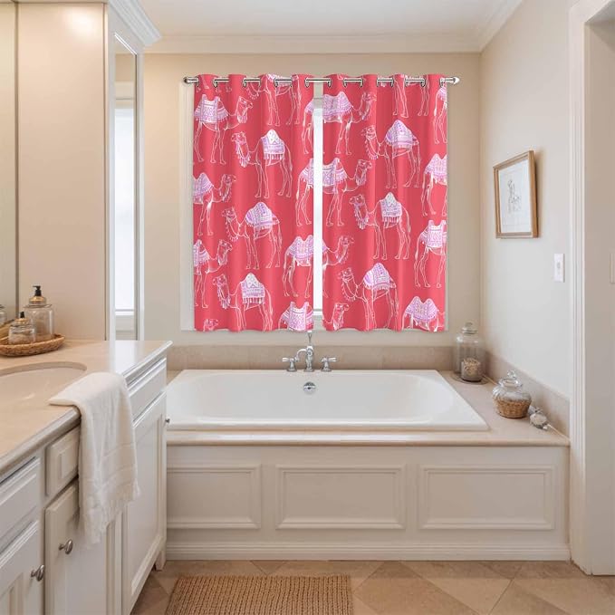 2 Panel Kitchen Cafe Curtains, Desert Camel Sunlight Filtering Nature Air - Image 3