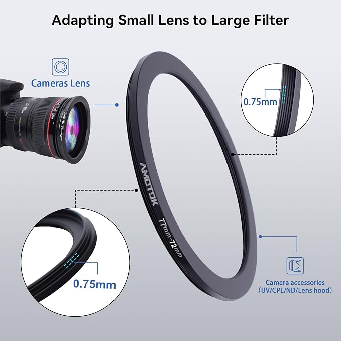 77mm Lens to 72mm Camera Lens Adapter, 77mm to 72mm Filter Step-Down Ring - Image 4