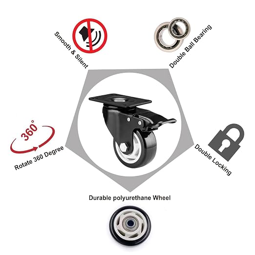 3" Swivel Casters Set of 4, Heavy Duty Locking Casters - Image 4