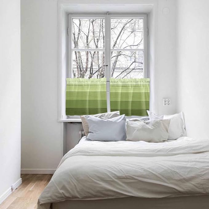 Gradient Green Wooden Board Window Valance Curtains, Retro Country Wood Grain - Image 8