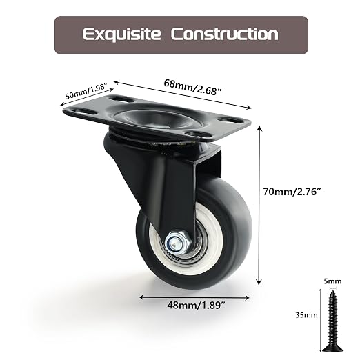 Alise Caster Wheels, Polyurethane Foam No Noise Anti-wear Smooth Plate Castor - Image 2