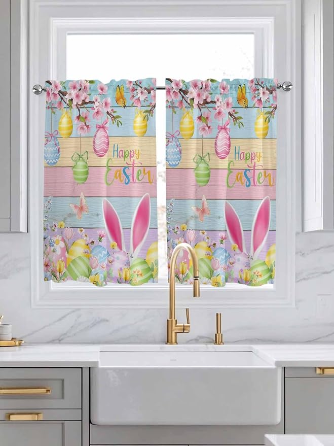 Colorful Easter Kitchen Curtains 54 Inches length, Spring Watercolor Bunny Egg - Image 3