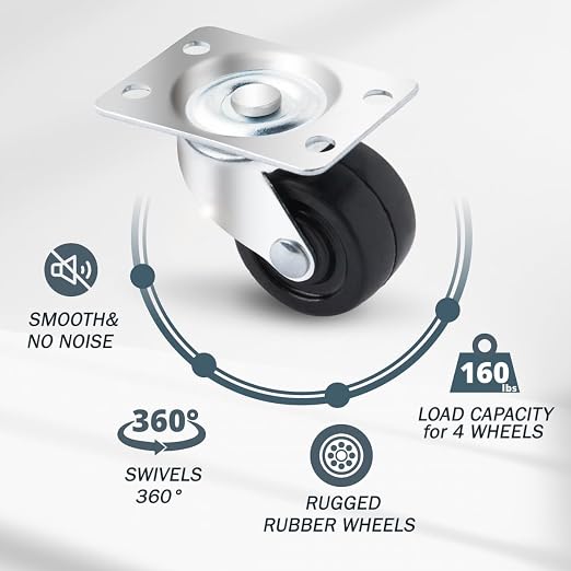 POWERTEC 1-1/2 Inch Swivel Caster Wheels Set of 4 - Image 5