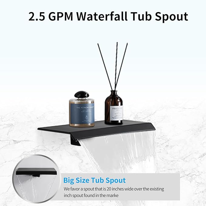 10 inch Matte Black Shower System with Tub Spout, Shower Faucet Set with Rain Shower Head and Handheld 3-Setting, Waterfall Bathtub Spout Rainfall Shower Combo Set for Bathroom Wall Mounted