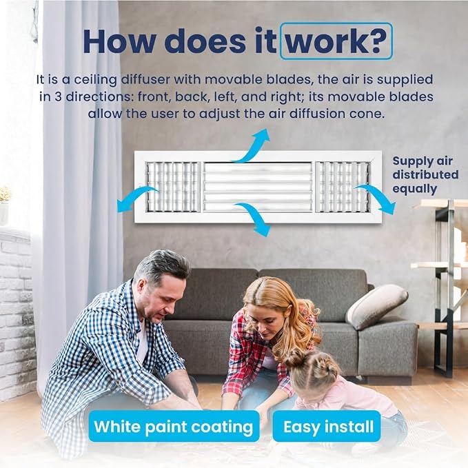26x6 Aluminum 3-Way Air Vent Cover Wall or Ceiling HVAC Register Multi-Shutter - Image 7