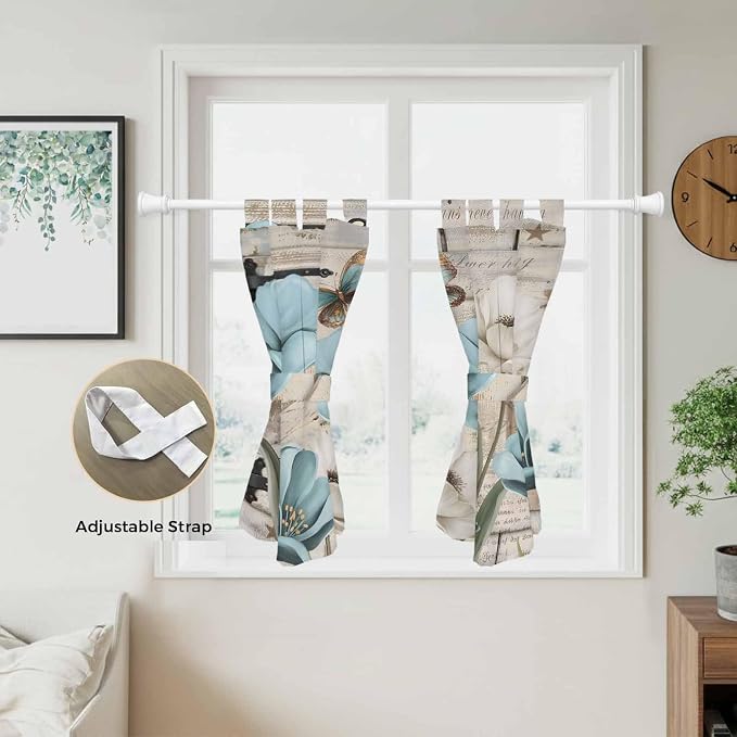 Teal Blue Tulips Kitchen Curtains 45 Inch Length, Short Cafe Window Curtains - Image 5