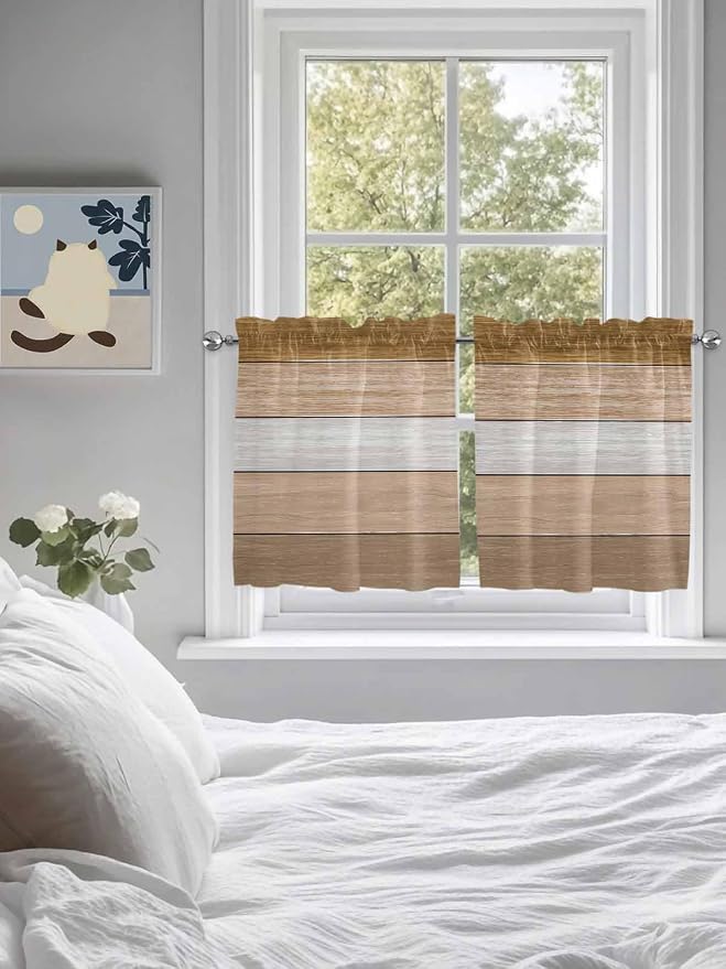 Retro Farm Wood Board Window Valance Curtains, 2 Panel - Image 3