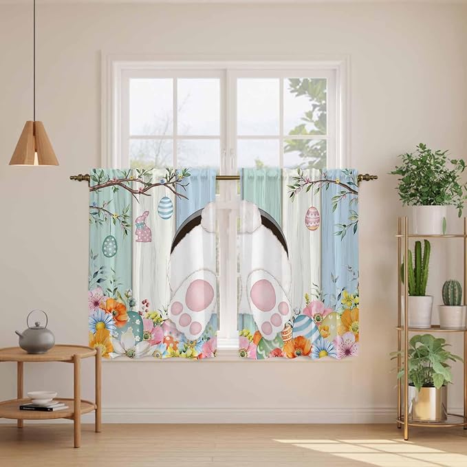 Easter Kitchen Tier Curtains 45 Inch Long 2 Panel Set, Rod Pocket Short Window - Image 3