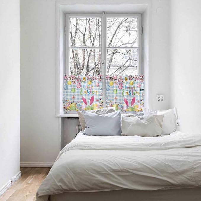 Happy Easter Half Window Curtains 24 Inches Long, Spring Watercolor Bunny Eggs - Image 5