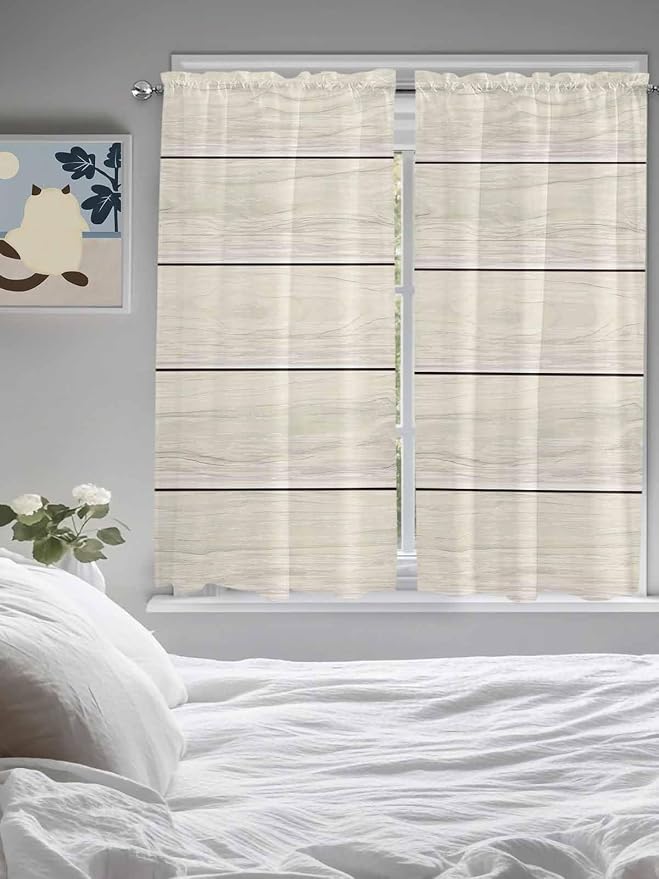 Vintage Country Wooden Board Window Valance Curtains, Gradient Wood Grain Line - Image 3