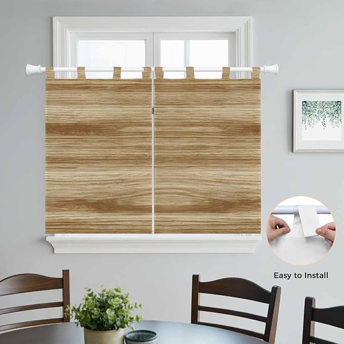 Light Brown Wood Grain Kitchen Curtains 45 Inch Length, Short Cafe Window - Image 4