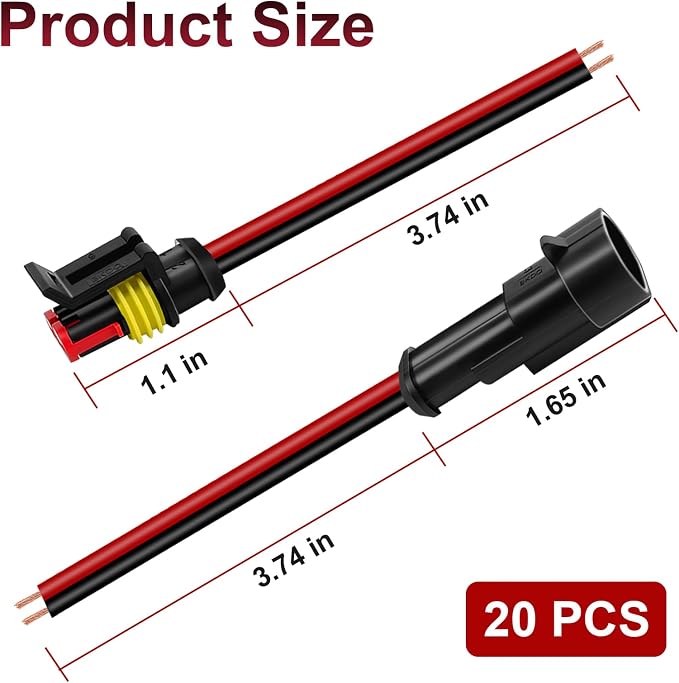 20Pcs Car Waterproof Electrical Connector, 2 Pin Connector, 16 AWG 2 Wire - Image 2