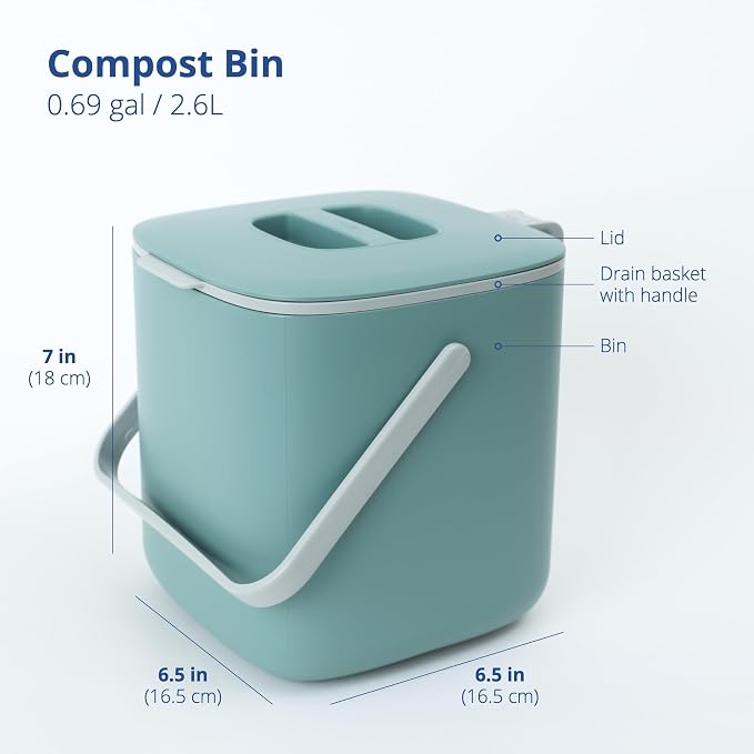 Blue Ginkgo Kitchen Compost Bin – Filter-Free, Odor-Tight Countertop Food Waste - Image 2