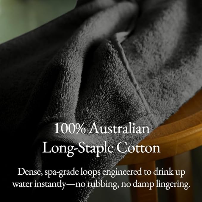 Italic Ultraplush 100% Australian Cotton Towels Standard 6 Piece Set, 2 Bath, 2 Hand, 2 Washcloths, 800GSM Lightweight, Highly Absorbent & Quick Dry Soft Resort Grade Towels (Charcoal)