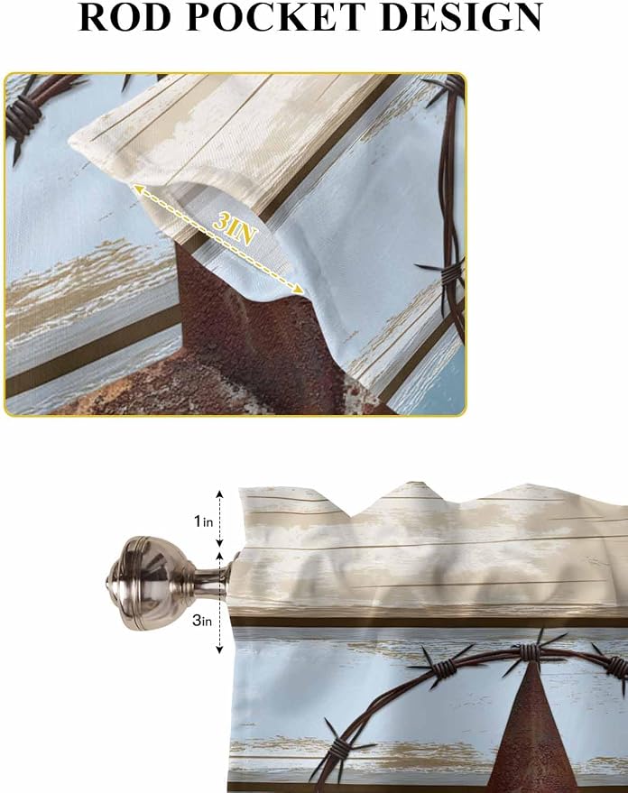 Vintage Western Star on Wood Grain Window Valance Curtains, Retro Wooden - Image 5