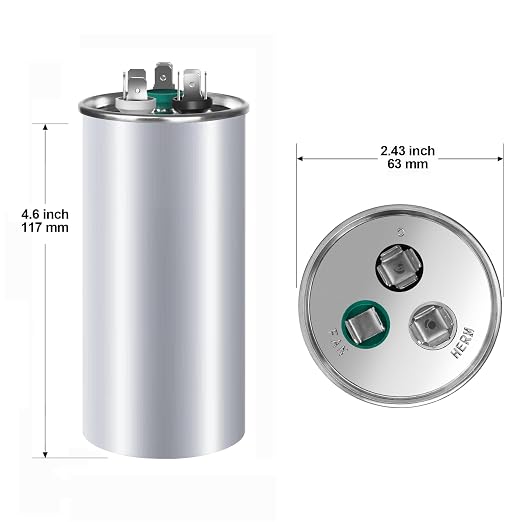 FOCSPROD 45+10 uF 45/10 MFD ±6% 370V/440V CBB65B AC Capacitor, Dual Run Round - Image 2