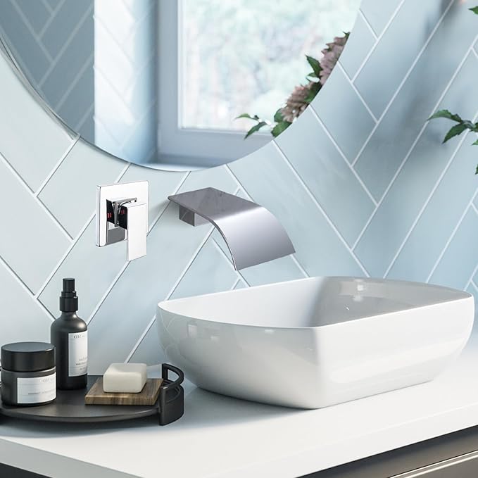 Chrome Waterfall Tub Spout Wall Mount Bathtub Faucet - High Flow Laminar Waterfall Tub Filler Faucet, Cascading Flow Spout for Vessel Sink,Bath Tub Faucet, Bathtub Fill Spout