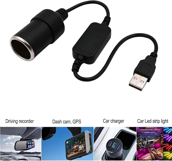 USB A Male to 12V Car Cigarette Lighter Socket Female Converter Cable - Image 6