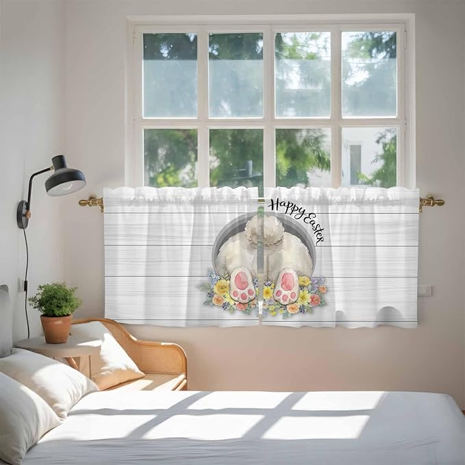 Easter Bunny Kitchen Tier Curtains 24 Inch Long 2 Panel Set, Rod Pocket Cafe - Image 4