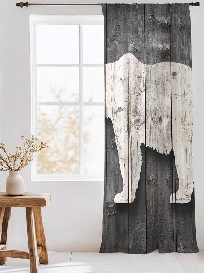 Sheer Curtains 108 Inches Long, Vintage White Brown Bear Semi Sheer Curtains - Image 3