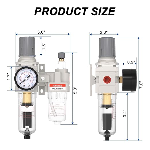 1/4" NPT Compressed Air Filter Regulator Lubricator Combo, Air Compressor Water - Image 2