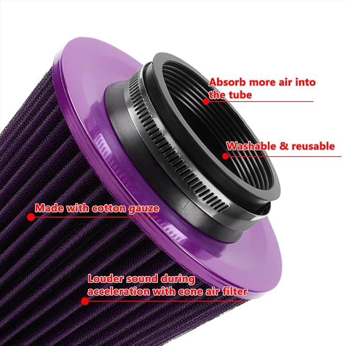 3-inch Cold Air Intake Filter 76mm, High Performance Clamp-On Engine Intake Air - Image 2