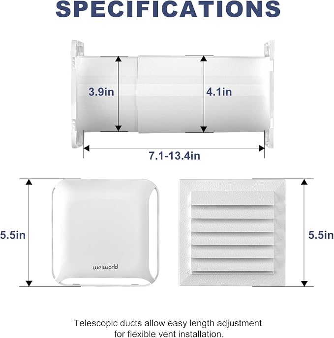 4 Inch Square Passive Air Vent, Adjustable Airflow Ventilation Kit - Image 5