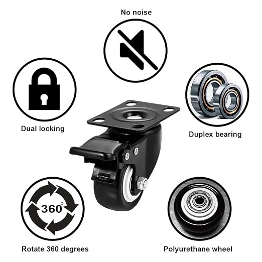 2" Swivel Casters Set of 4, Heavy Duty Locking Casters - Image 6
