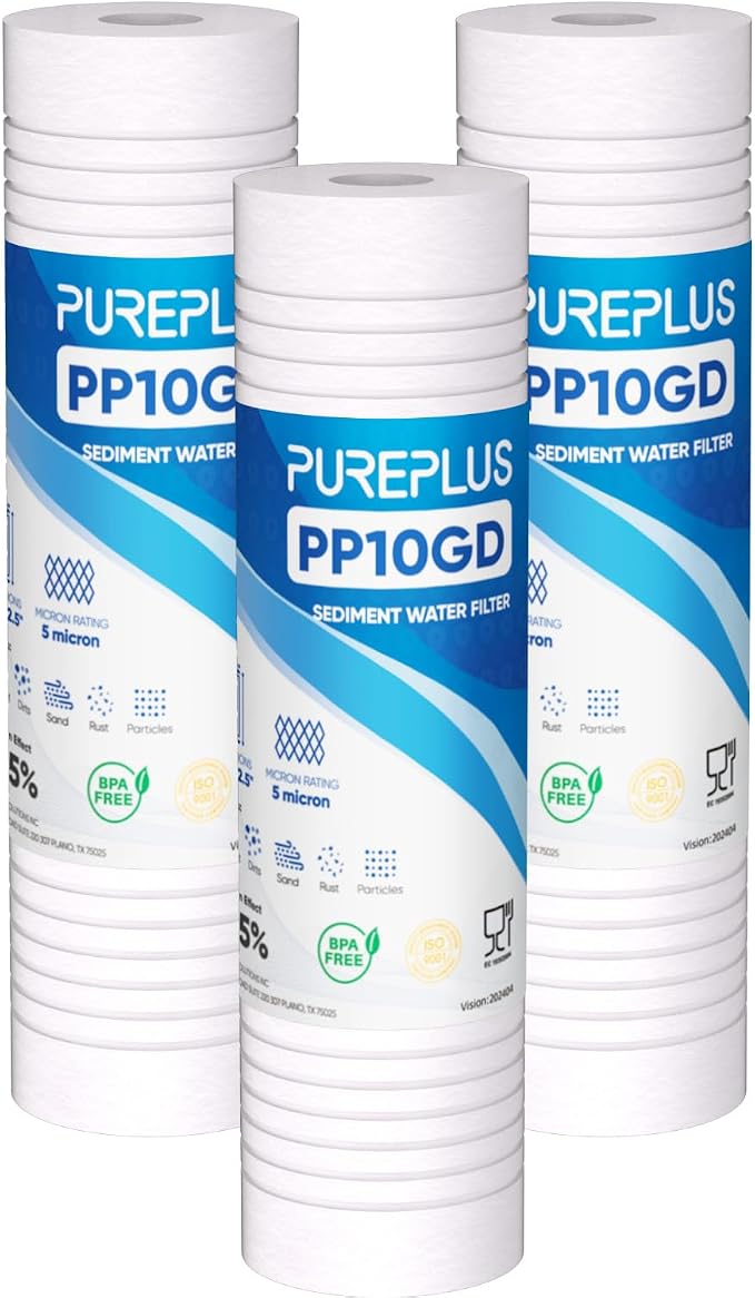 PUREPLUS 5 Micron 10" x 2.5" Whole House Grooved Sediment Home Water Filter by PUREPLUS