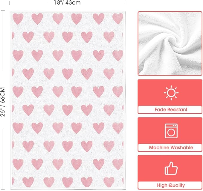 Artoid Mode Pink Heart Love Valentine's Kitchen Towels Dish Towels, 18x26 Inch Farmhouse Anniversary Wedding Decoration Hand Towels Set of 4