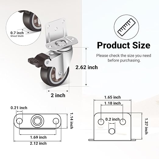 Nefish 2 Inch Side Mount Casters Wheels 12 Pack, L-Shaped Rubber Casters Wheels - Image 2