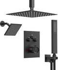 Ceiling Mount 12" High-Pressure Rainfall Shower Faucet, Dual Rainfall Shower Head System with Valve (Matte Black)
