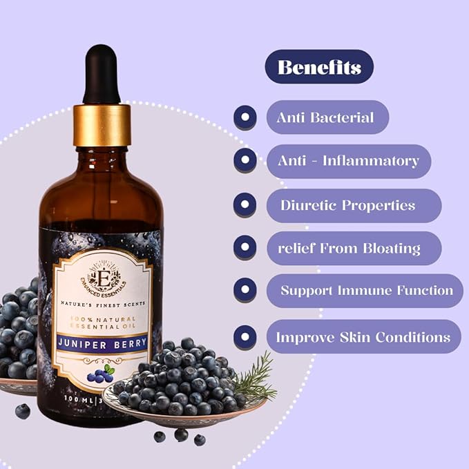 Luxurious Juniper Berry Essential Oil by Enhanced Essentials| Slow Distilled & Pure| for Diffusers,Skin & Hair Care,Aromatherapy,Perfume,Soap & Candle Making|with Glass Dropper|3.38 fl oz (100 ml)