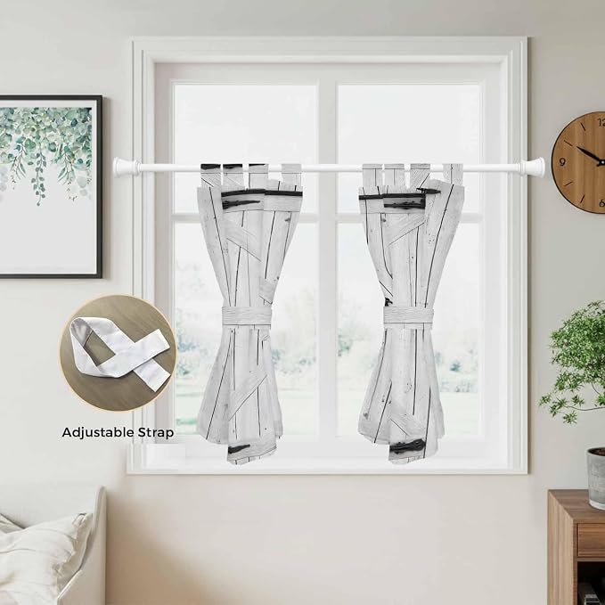 Farmhouse Wood Grain Kitchen Curtains 45 Inch Length, Short Cafe Window - Image 5