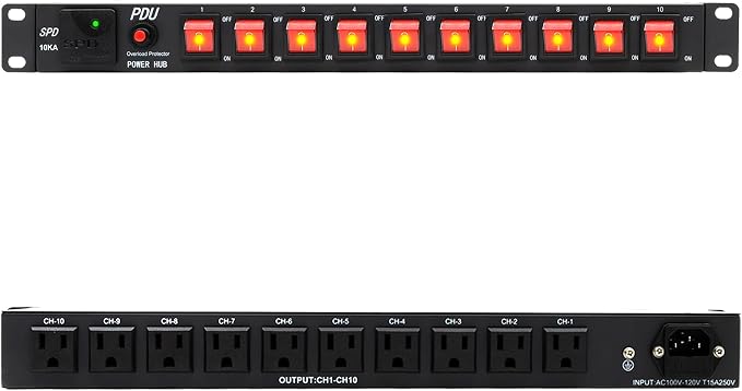 10 Outlets 1U Horizontal PDU Network Rackmount Power Strip by ThePoEstore