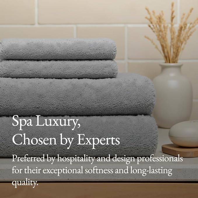 Italic Ultraplush 100% Australian Cotton Towels Standard 6 Piece Set, 2 Bath, 2 Hand, 2 Washcloths, 800GSM Lightweight, Highly Absorbent Quick Dry Soft Resort Grade Towels (Light Gray)