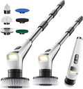 Antime Electric Spin Scrubber with LED Light, IPX8 Waterproof Cleaning Brush with LCD Display, 5 Replaceable Brush Heads, Shower Scrubber with 25kg Torque, 90min Runtime for Bathroom, Kitchen, Tile