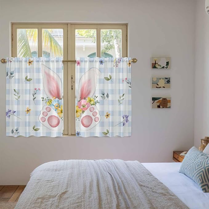 Easter Kitchen Curtains 45 Inch Long 2 Panel Set, Rod Pocket Window Treatment - Image 4