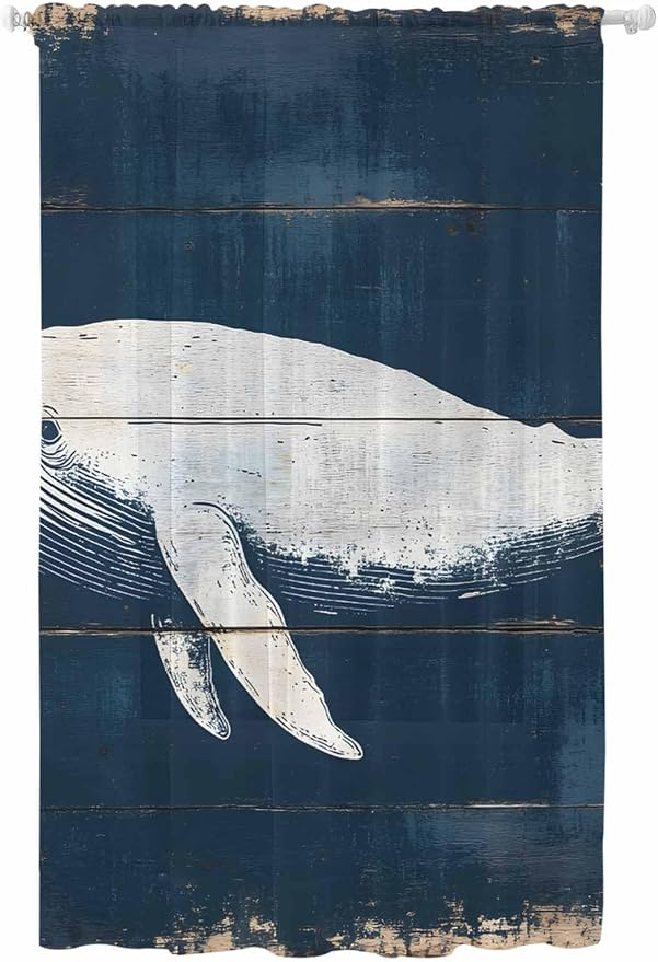 Sheer Curtains 96 Inches Long, Ocean Whale Blue Semi Sheer Curtains Light by Unknown
