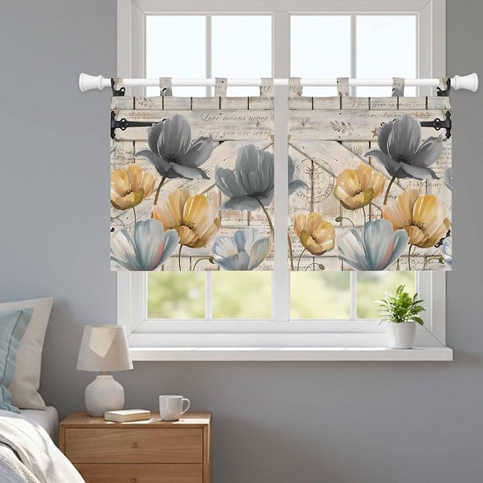 Spring Tulips Flower Kitchen Curtains 24 Inch Length, Small Window Curtains Tab - Image 9