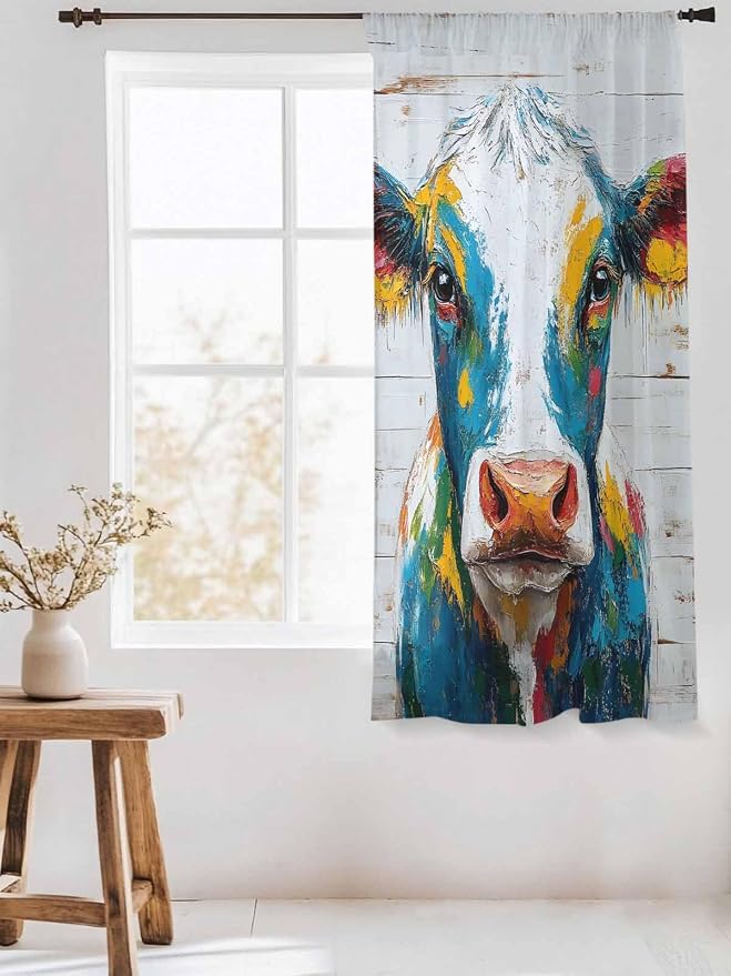 Sheer Curtains 72 Inches Long, Rustic Cow Semi Sheer Curtains Light Filtering - Image 3