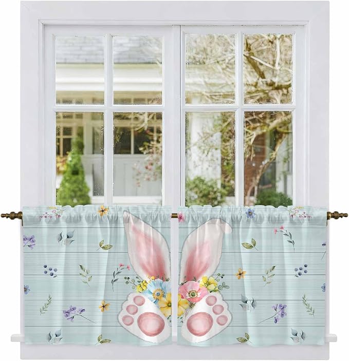 Easter Kitchen Tier Curtains 36 Inch Long 2 Panel Set, Rod Pocket Half Window - Image 2
