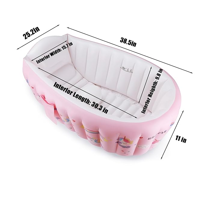 PandaEar Baby Inflatable Bathtub, Portable Travel Baby Infant Bath Tub Toddler Bathtub with Air Pump, Foldable Non-Slip Shower Basin Mini Air Swimming Pool for Newborn (Pink Unicorn)