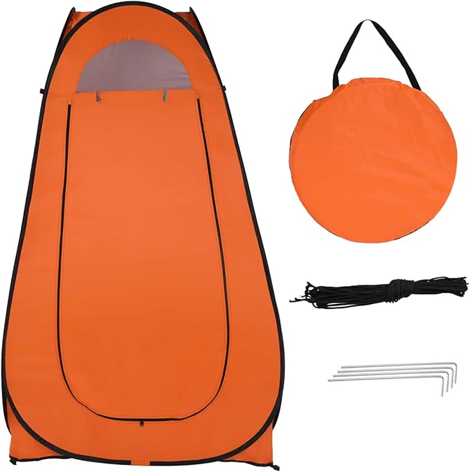 Pop Up Privacy Shower Tent,Portable Outdoor Bathroom Toilet Changing Dressing Room,Instant Rain Shelter for Camping & Beach,Lightweight & Sturdy, Easy Set Up, Foldable, with Carry Bag (Orange)