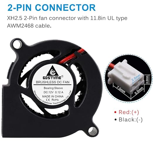 GDSTIME 2-Pack 50mm Turbo Cooling Fan, 12V Blower Fan, 50mm x 20mm DC Brushless - Image 3