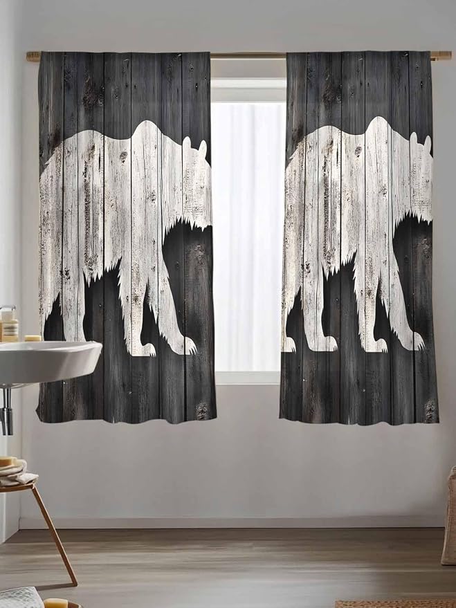 Sheer Curtains 63 Inch Length, Farmhouse Country Rustic Wooden Grain Privacy - Image 5
